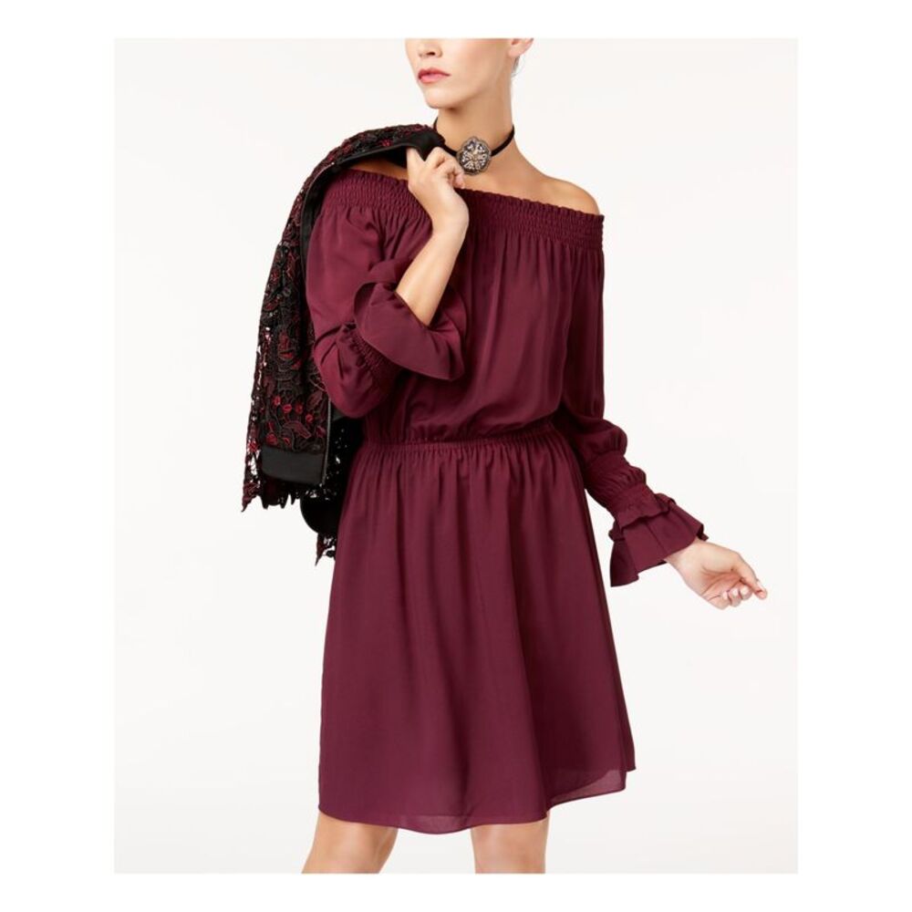 KOBI Womens Maroon Boat Neck Above The Knee Evening Fit + Flare Dress S